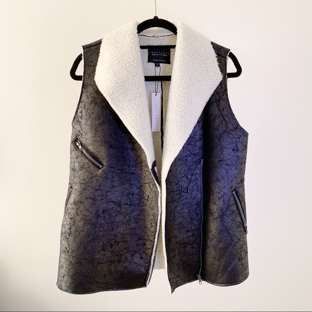 Sanctuary Vest w/ Front Zippers and Faux Shearling